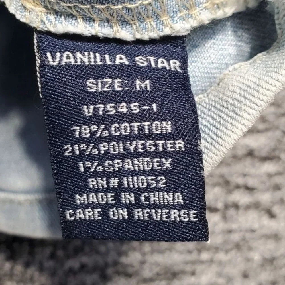 Vanilla Star Denim Crop Top Vest Light Wash Studded Button Up Womens Size Medium